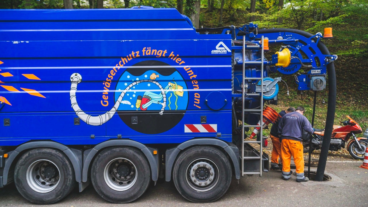 Kanalreinigungsarbeiten in Freiburg im Breisgau.