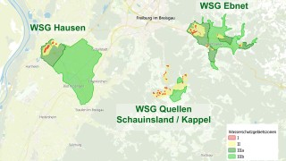 Karte der Wasserschutzgebiete rund um Freiburg